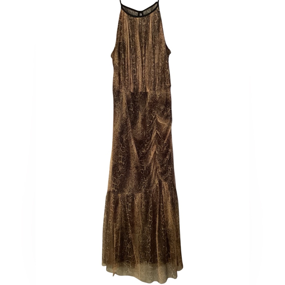 Candalite Dress Womens Y2K M  Brown Sparkle Maxi Cocktail Event Tulle Ruched EUC